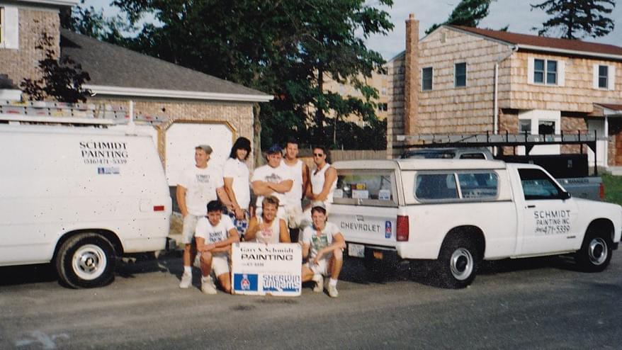 The Schmidt Painting crew with their work trucks in 1986